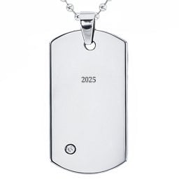 Stainless Steel Dog Tag Necklace With Gemstone Accent