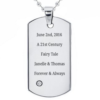 Stainless Steel Dog Tag Necklace With Gemstone Accent