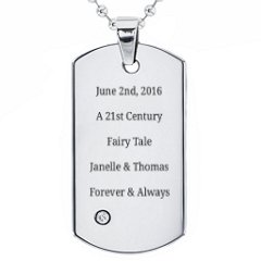 Stainless Steel Dog Tag Necklace With Gemstone Accent – Stainless Steel