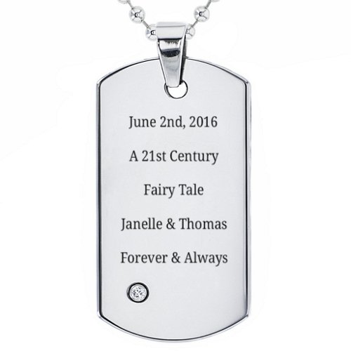 Stainless Steel Dog Tag Necklace With Gemstone Accent – Stainless Steel