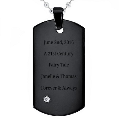 Black Stainless Steel Dog Tag With Gemstone Accent