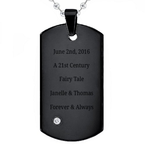 Black Stainless Steel Dog Tag With Gemstone Accent – Stainless Steel