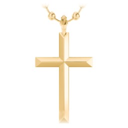 Men’s Engravable Knife Edge Silver Cross Pendant in 10K Solid Yellow Gold