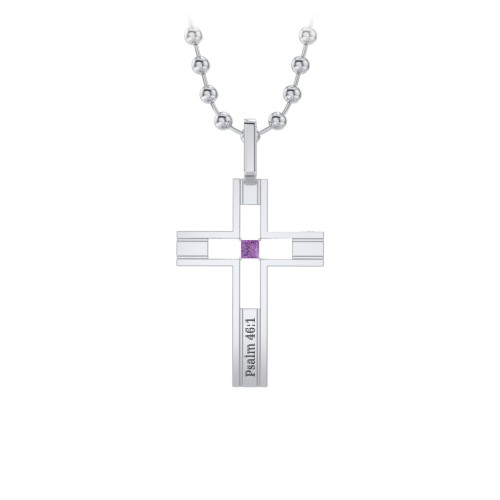 Men’s Engravable Cut-out Silver Cross Pendant – Sterling Silver with Amethyst