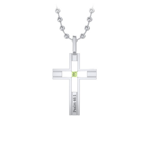 Men’s Engravable Cut-out Silver Cross Pendant – Sterling Silver with Peridot