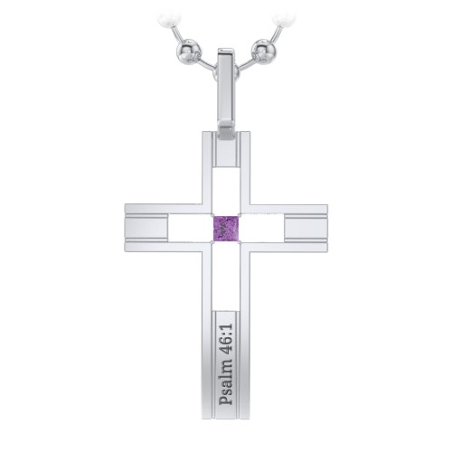 Men’s Engravable Cut-out Silver Cross Pendant – Sterling Silver with Amethyst