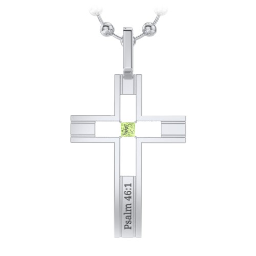 Men’s Engravable Cut-out Silver Cross Pendant – Sterling Silver with Peridot