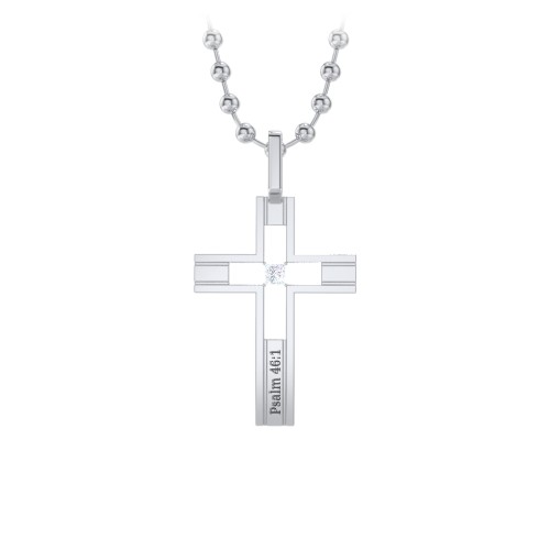 Men’s Engravable Cut-out Silver Cross Pendant – Sterling Silver with Diamond