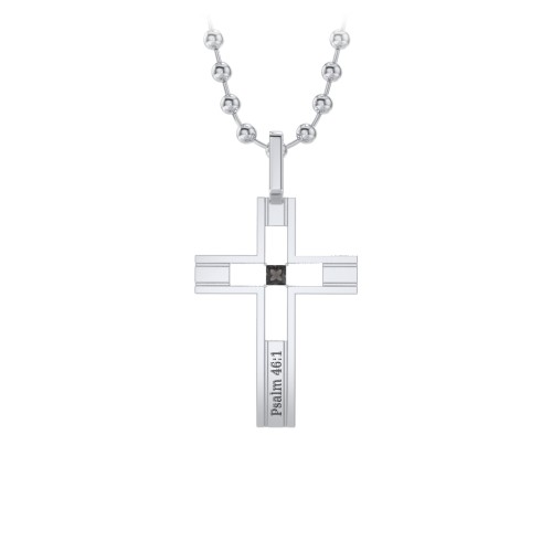 Men’s Engravable Cut-out Silver Cross Pendant – Sterling Silver with Smokey Quartz