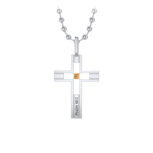 Men’s Engravable Cut-out Silver Cross Pendant – Sterling Silver with Citrine