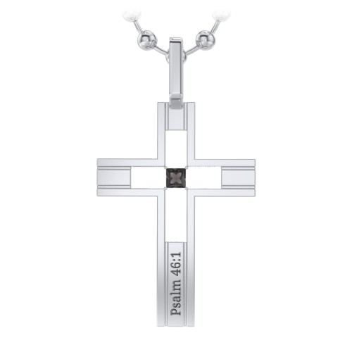 Men’s Engravable Cut-out Silver Cross Pendant – Sterling Silver with Smokey Quartz