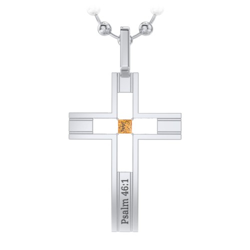 Men’s Engravable Cut-out Silver Cross Pendant – Sterling Silver with Citrine