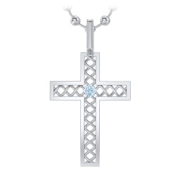 Men’s Silver Geometric Cross Pendant with Birthstone