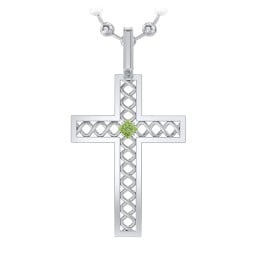 Men’s Silver Geometric Cross Pendant with Birthstone
