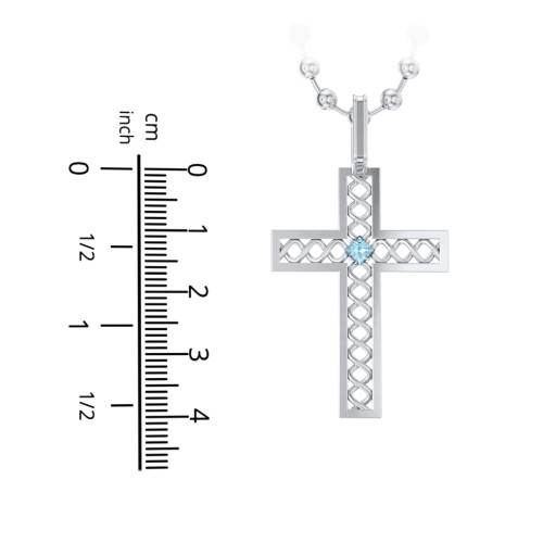 Men’s Silver Geometric Cross Pendant with Birthstone