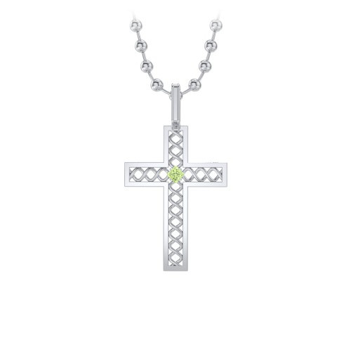 Men’s Silver Geometric Cross Pendant with Birthstone – Sterling Silver with Peridot