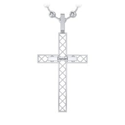 Menβs Engravable Geometric Silver Cross Pendant