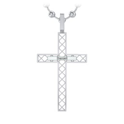 Men’s Engravable Geometric Silver Cross Pendant in 925 Sterling Silver