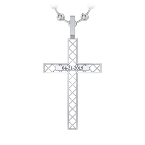Men’s Engravable Geometric Silver Cross Pendant – Sterling Silver