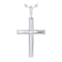 Men’s Beveled Silver Cross Pendant with Birthstone