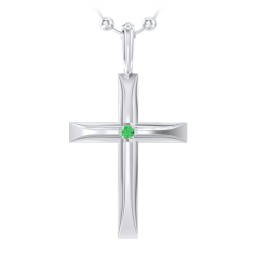 Men’s Beveled Silver Cross Pendant with Birthstone