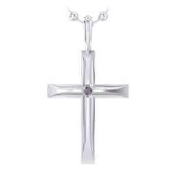 Men’s Beveled Silver Cross Pendant with Birthstone