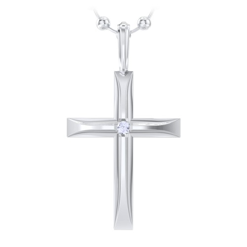Men’s Beveled Silver Cross Pendant with Birthstone