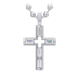 Men’s Baguette Birthstone Cross Pendant in 925 Sterling Silver with Diamond