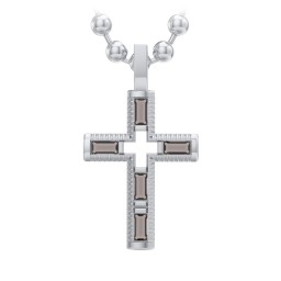 Men’s Baguette Birthstone Cross Pendant in 925 Sterling Silver with Smokey Quartz