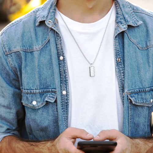 Men’s Engravable Diagonal Grooved Pendant – Sterling Silver