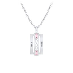 Men’s Engravable 2-Stone “Dad” Pendant in 925 Sterling Silver with Pink Tourmaline