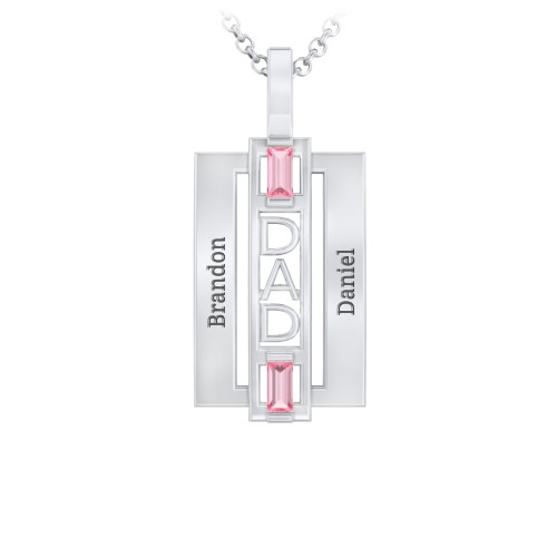 Men’s Engravable 2-Stone “Dad” Pendant – Sterling Silver with Pink Tourmaline