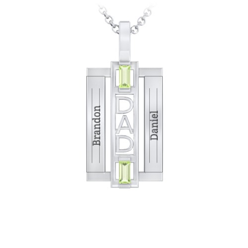 Men’s Engravable 2-Stone “Dad” Pendant – Sterling Silver with Peridot