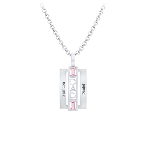 Men’s Engravable 2-Stone “Dad” Pendant – Sterling Silver with Pink Tourmaline
