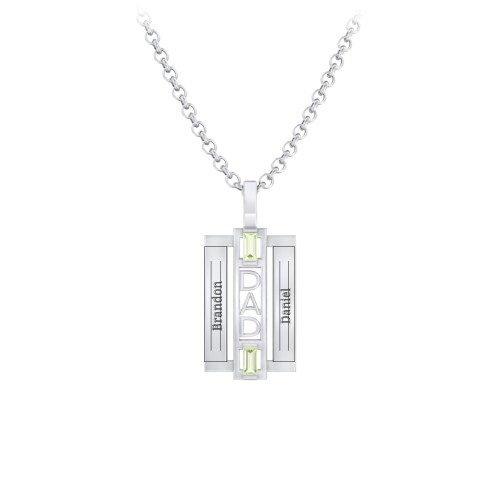 Men’s Engravable 2-Stone “Dad” Pendant – Sterling Silver with Peridot
