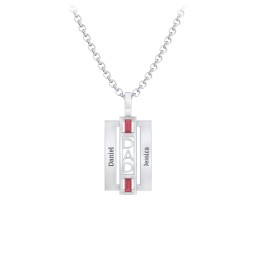 Men’s Engravable 2-Stone “Dad” Pendant in 925 Sterling Silver with Garnet