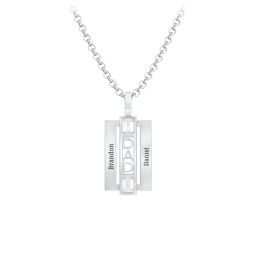 Men’s Engravable 2-Stone “Dad” Pendant in 925 Sterling Silver with Diamond