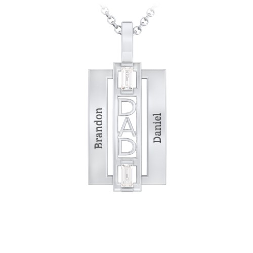Men’s Engravable 2-Stone “Dad” Pendant – Sterling Silver with Diamond