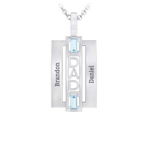 Men’s Engravable 2-Stone “Dad” Pendant – Sterling Silver with Blue Topaz