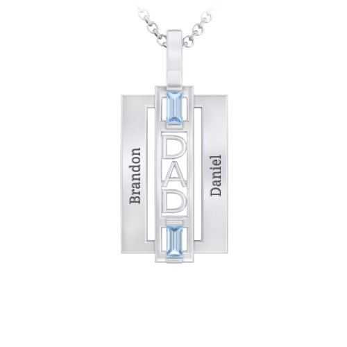 Men’s Engravable 2-Stone “Dad” Pendant – Sterling Silver with Blue Topaz