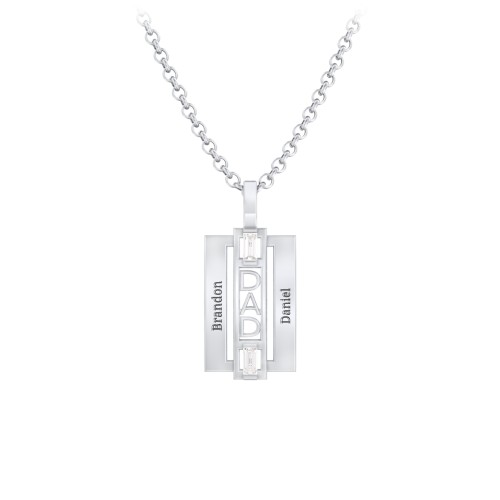 Men’s Engravable 2-Stone “Dad” Pendant – Sterling Silver with Diamond