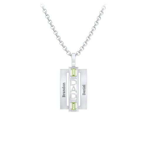 Men’s Engravable 2-Stone “Dad” Pendant – Sterling Silver with Peridot