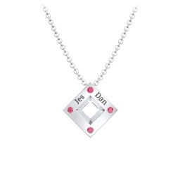 Men's Floating Square Pendant Necklace With Birthstones