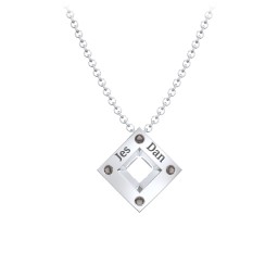 Men's Floating Square Pendant Necklace With Birthstones in 925 Sterling Silver with Smokey Quartz