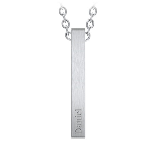 Men’s Engravable Vertical 3D Bar Necklace – Stainless Steel