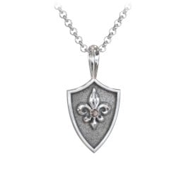 Men's Fleur-de-lis Hero Shield Pendant with Gemstone