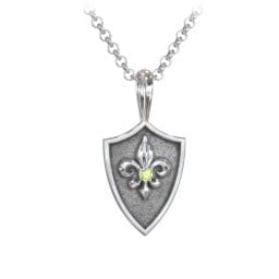 Men's Fleur-de-lis Hero Shield Pendant with Gemstone