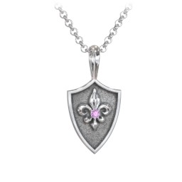 Men's Fleur-de-lis Hero Shield Pendant with Gemstone