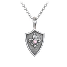 Men's Fleur-de-lis Hero Shield Pendant with Gemstone in 925 Sterling Silver with Pink Tourmaline