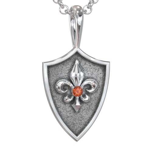 Men's Fleur-de-lis Hero Shield Pendant with Gemstone